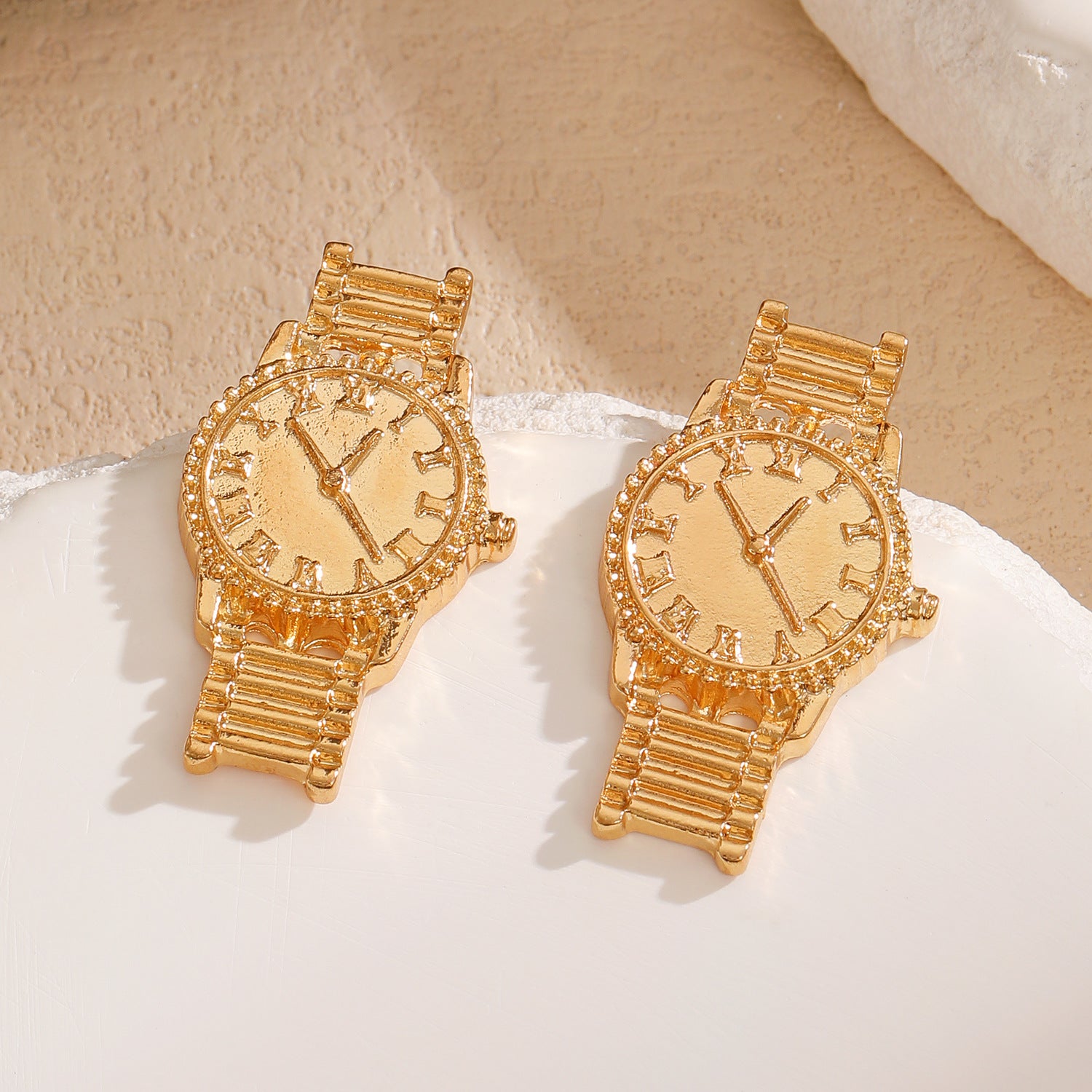 Wholesale High-end watch earrings,  personalized niche street style trend gold watch earrings